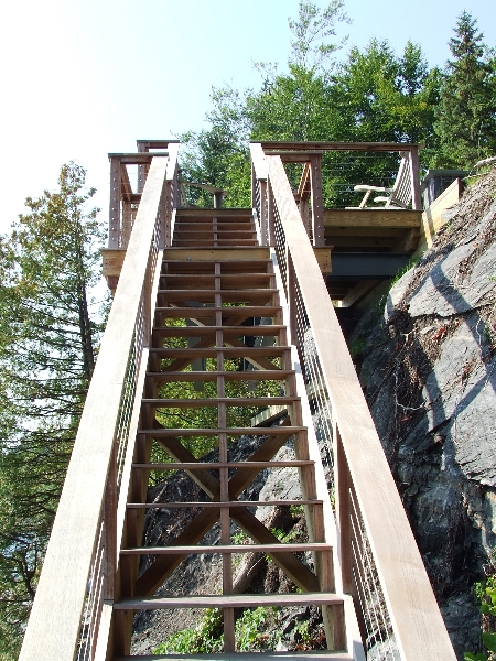 Stairs to lake on steep hill